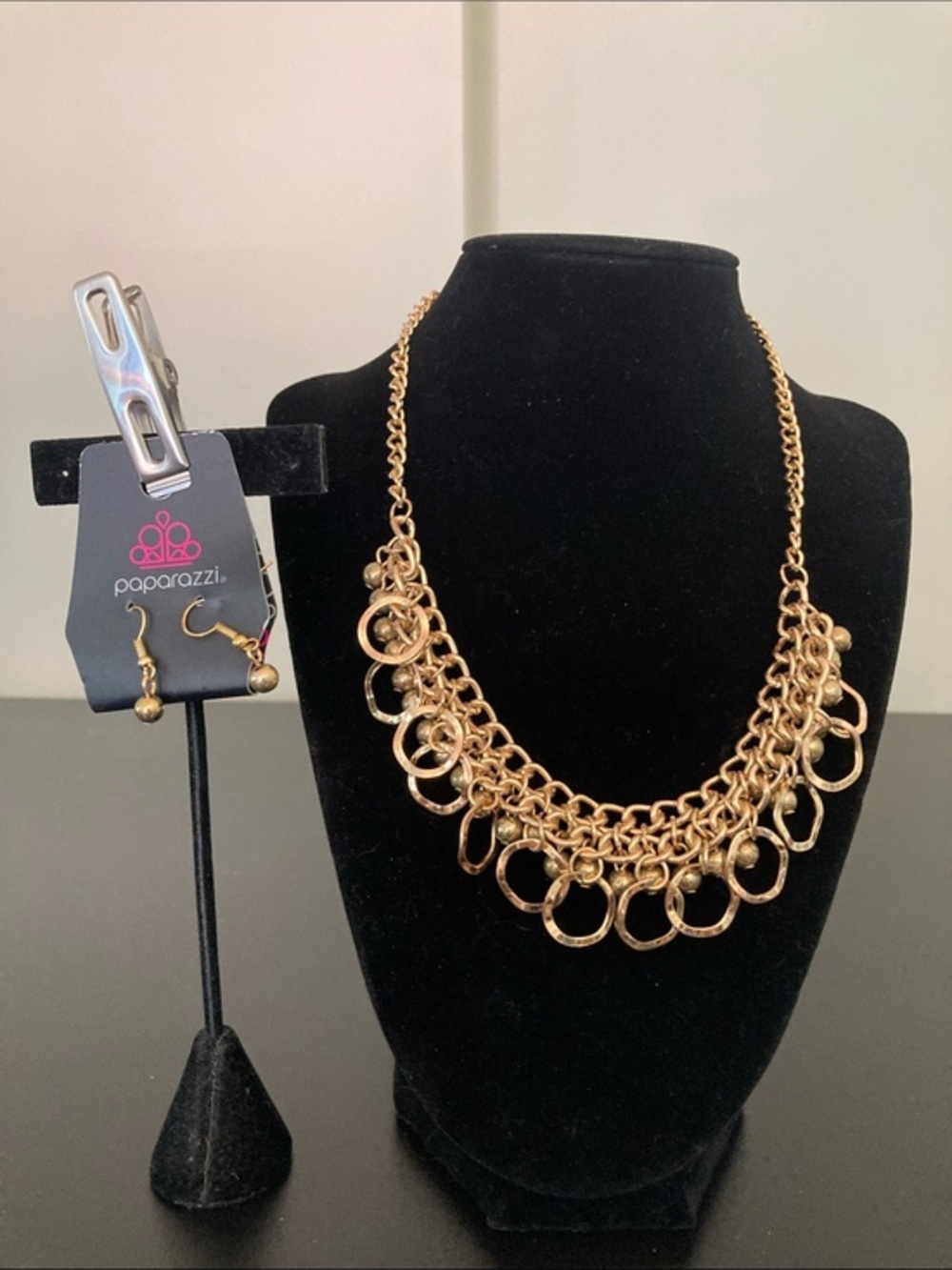 paparazzi Gold-Tone Multi-Ring Bib Necklace with Matching Earrings